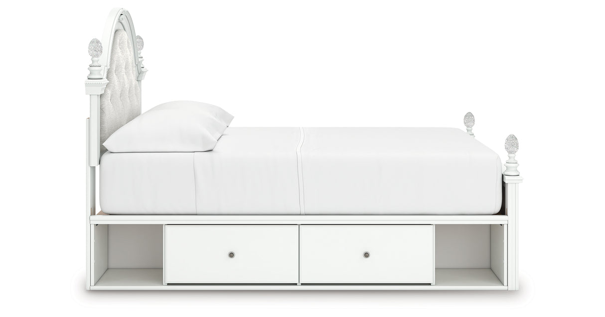 Kozlani Full Upholstered Panel Storage Bed with Mirrored Dresser and Nightstand in White from Ashley - Luna Furniture