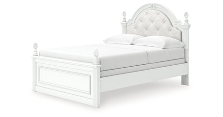 Kozlani Full Upholstered Panel Bed with Mirrored Dresser and Nightstand in White from Ashley - Luna Furniture