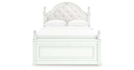 Kozlani Full Upholstered Panel Bed with Mirrored Dresser and Nightstand in White from Ashley - Luna Furniture