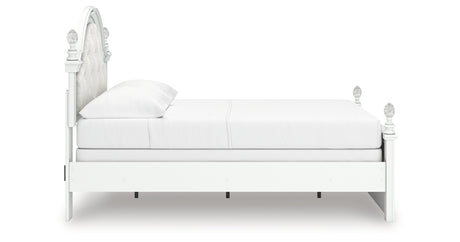 Kozlani Full Upholstered Panel Bed with Mirrored Dresser in White from Ashley - Luna Furniture