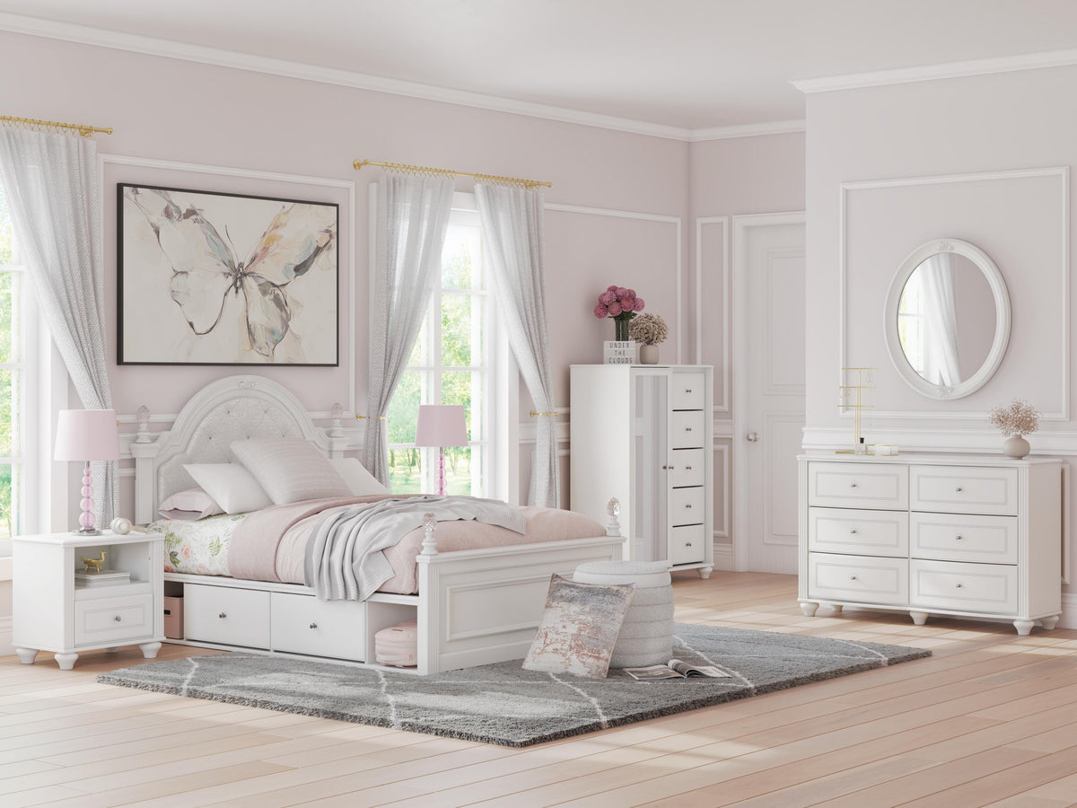 Kozlani White Full Upholstered Panel Bed with Storage from Ashley - Luna Furniture