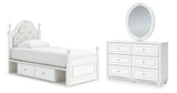 Kozlani Twin Upholstered Panel Storage Bed with Mirrored Dresser in White from Ashley - Luna Furniture
