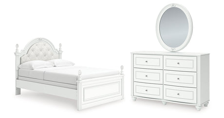 Kozlani Full Upholstered Panel Bed with Mirrored Dresser in White from Ashley - Luna Furniture