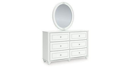 Kozlani Full Upholstered Panel Storage Bed with Mirrored Dresser in White from Ashley - Luna Furniture