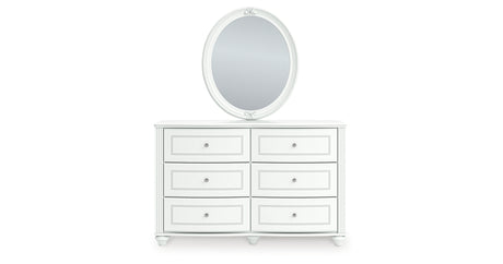 Kozlani Twin Upholstered Panel Bed with Mirrored Dresser and Nightstand in White from Ashley - Luna Furniture