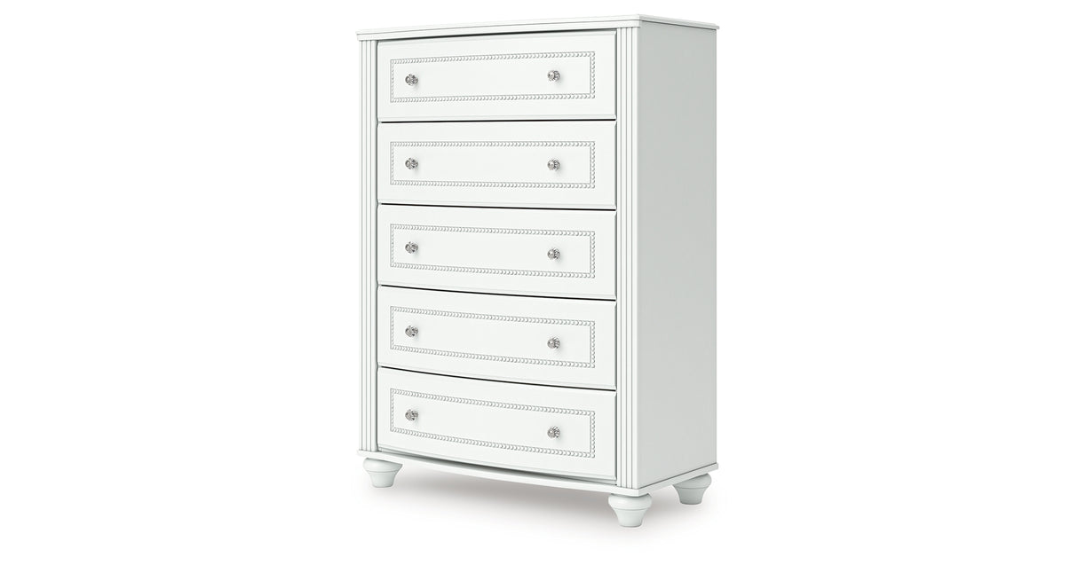 Kozlani Twin Upholstered Panel Storage Bed with Dresser and Chest in White from Ashley - Luna Furniture