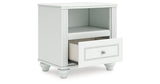 Kozlani Twin Upholstered Panel Storage Bed with Mirrored Dresser and Nightstand in White from Ashley - Luna Furniture