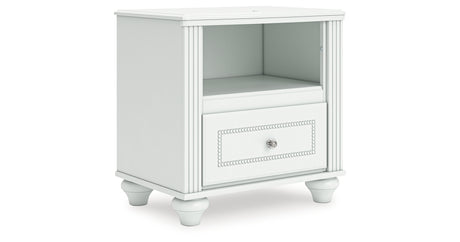 Kozlani Full Upholstered Panel Storage Bed with Mirrored Dresser and Nightstand in White from Ashley - Luna Furniture