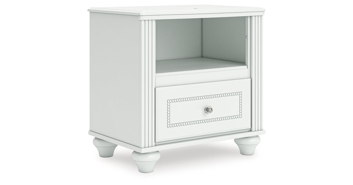 Kozlani Twin Upholstered Panel Storage Bed with Mirrored Dresser and Nightstand in White from Ashley - Luna Furniture