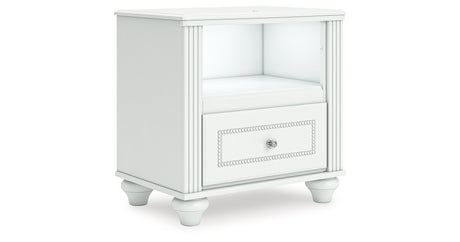 Kozlani Twin Upholstered Panel Bed with Mirrored Dresser and Nightstand in White from Ashley - Luna Furniture