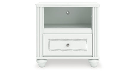 Kozlani Full Upholstered Panel Storage Bed with Mirrored Dresser and Nightstand in White from Ashley - Luna Furniture