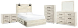 Cambeck Queen Panel Bed with 2 Storage Drawers with Mirrored Dresser, Chest and 2 Nightstands in Whitewash from Ashley Furniture - Luna Furniture
