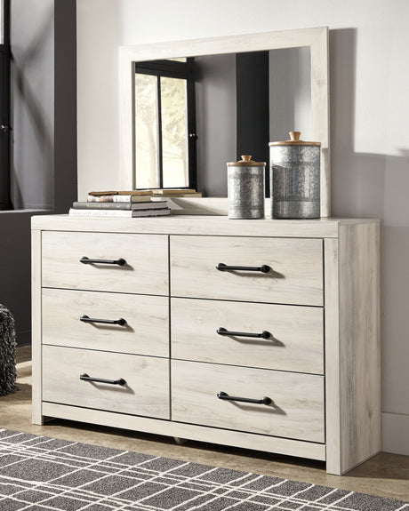 Cambeck King Panel Bed with Mirrored Dresser, Chest and 2 Nightstands in Whitewash from Ashley Furniture - Luna Furniture