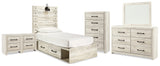 Cambeck Twin Panel Bed with 4 Storage Drawers with Mirrored Dresser, Chest and 2 Nightstands in Whitewash from Ashley Furniture - Luna Furniture