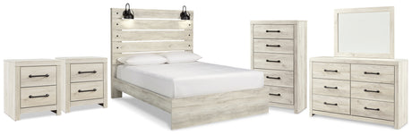 Cambeck Queen Panel Bed with Mirrored Dresser, Chest and 2 Nightstands in Whitewash from Ashley Furniture - Luna Furniture