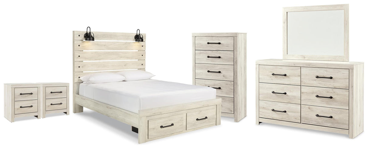 Cambeck Whitewash Queen Panel Bed with 2 Storage Drawers, Dresser, Mirror, Chest and 2 Nightstands from Ashley - Luna Furniture