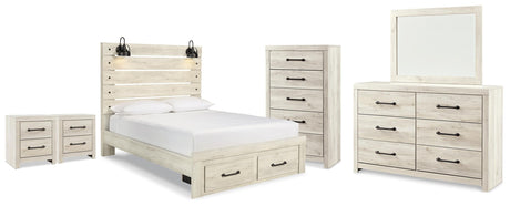 Cambeck Whitewash Queen Panel Bed with 2 Storage Drawers, Dresser, Mirror, Chest and 2 Nightstands from Ashley - Luna Furniture