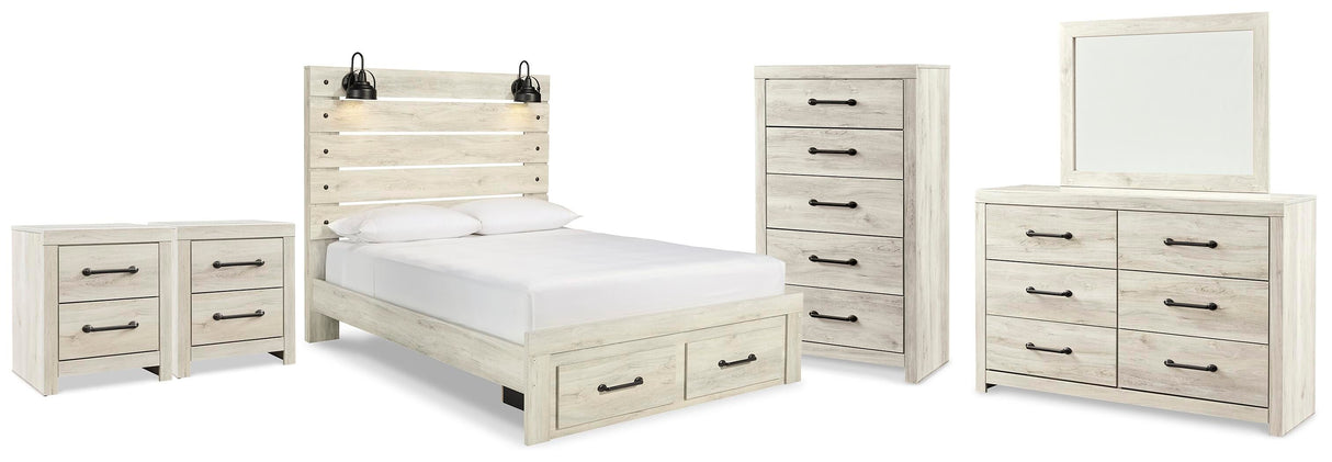 Cambeck Whitewash Queen Panel Storage Bed, Dresser, Mirror, Chest and 2 Nightstands from Ashley - Luna Furniture