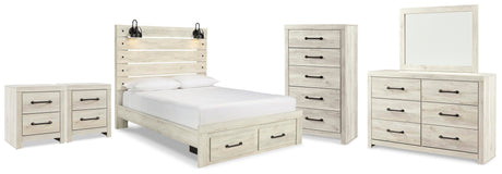 Cambeck Whitewash Queen Panel Storage Bed, Dresser, Mirror, Chest and 2 Nightstands from Ashley Furniture - Luna Furniture