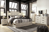 Cambeck King Panel Bed with 2 Storage Drawers with Mirrored Dresser, Chest and 2 Nightstands in Whitewash from Ashley Furniture - Luna Furniture