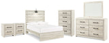 Cambeck Full Panel Bed with Mirrored Dresser, Chest and 2 Nightstands in Whitewash from Ashley Furniture - Luna Furniture