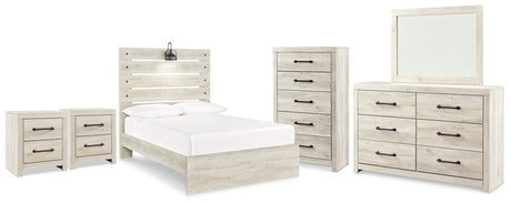 Cambeck Full Panel Bed with Mirrored Dresser, Chest and 2 Nightstands in Whitewash from Ashley Furniture - Luna Furniture