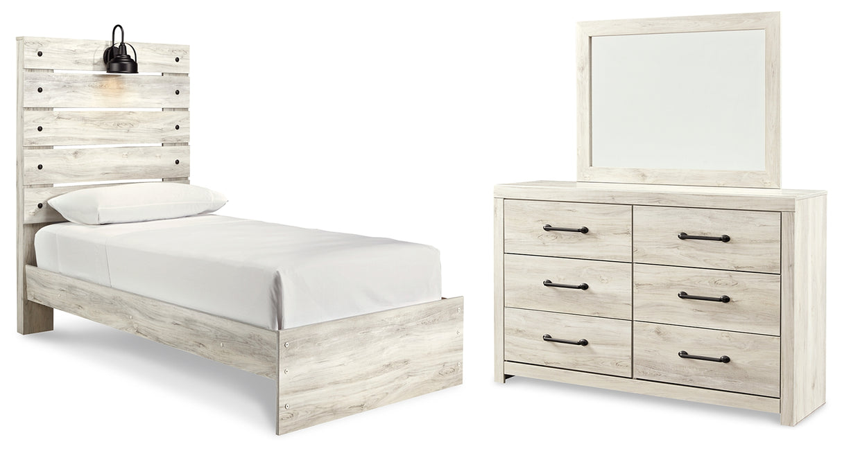 Cambeck Whitewash Wispy White Twin Panel Bed, Dresser and Mirror from Ashley Furniture - Luna Furniture