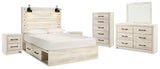 Cambeck Queen Panel Bed with 4 Storage Drawers with Mirrored Dresser, Chest and 2 Nightstands in Whitewash from Ashley Furniture - Luna Furniture