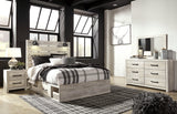 Cambeck Queen Panel Bed with 2 Storage Drawers with Mirrored Dresser and 2 Nightstands in Whitewash from Ashley Furniture - Luna Furniture
