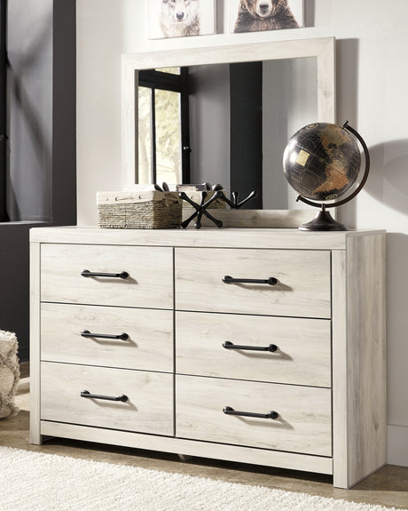 Cambeck Twin Panel Bed with 4 Storage Drawers with Mirrored Dresser, Chest and 2 Nightstands in Whitewash from Ashley Furniture - Luna Furniture