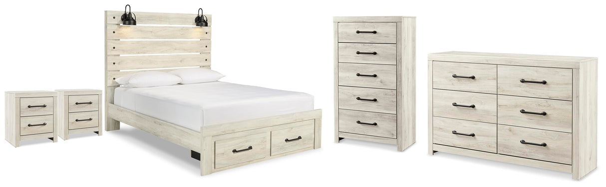 Cambeck Whitewash Queen Panel Bed with 2 Storage Drawers, Dresser, Chest and 2 Nightstands from Ashley - Luna Furniture