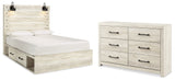 Cambeck Queen Panel Bed with 4 Storage Drawers with Dresser in Whitewash from Ashley Furniture - Luna Furniture