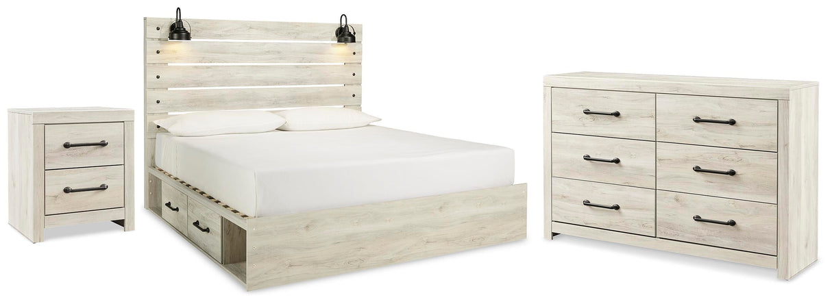 Cambeck Whitewash King Panel Bed with 4 Storage Drawers, Dresser and Nightstand from Ashley Furniture - Luna Furniture