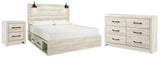 Cambeck Whitewash King Panel Bed with 4 Storage Drawers, Dresser and Nightstand from Ashley Furniture - Luna Furniture