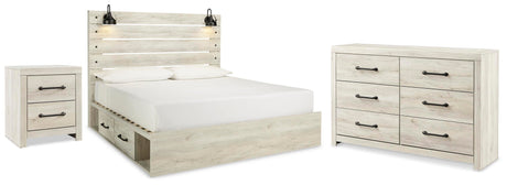 Cambeck Whitewash King Panel Bed with 4 Storage Drawers, Dresser and Nightstand from Ashley Furniture - Luna Furniture