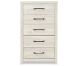 Cambeck King Panel Bed with 2 Storage Drawers with Mirrored Dresser and Chest in Whitewash from Ashley - Luna Furniture