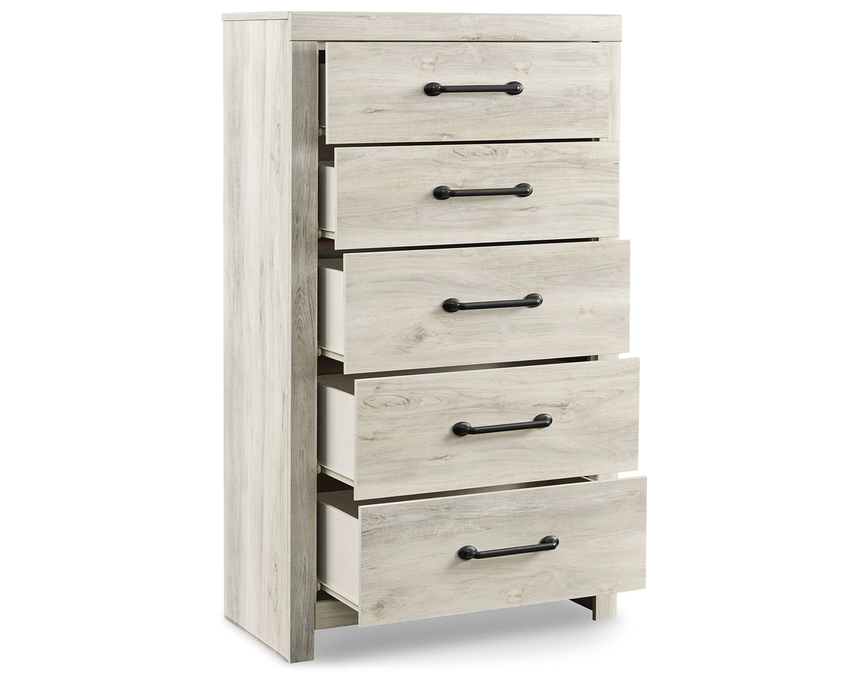 Cambeck King Panel Bed with 2 Storage Drawers with Mirrored Dresser, Chest and 2 Nightstands in Whitewash from Ashley Furniture - Luna Furniture