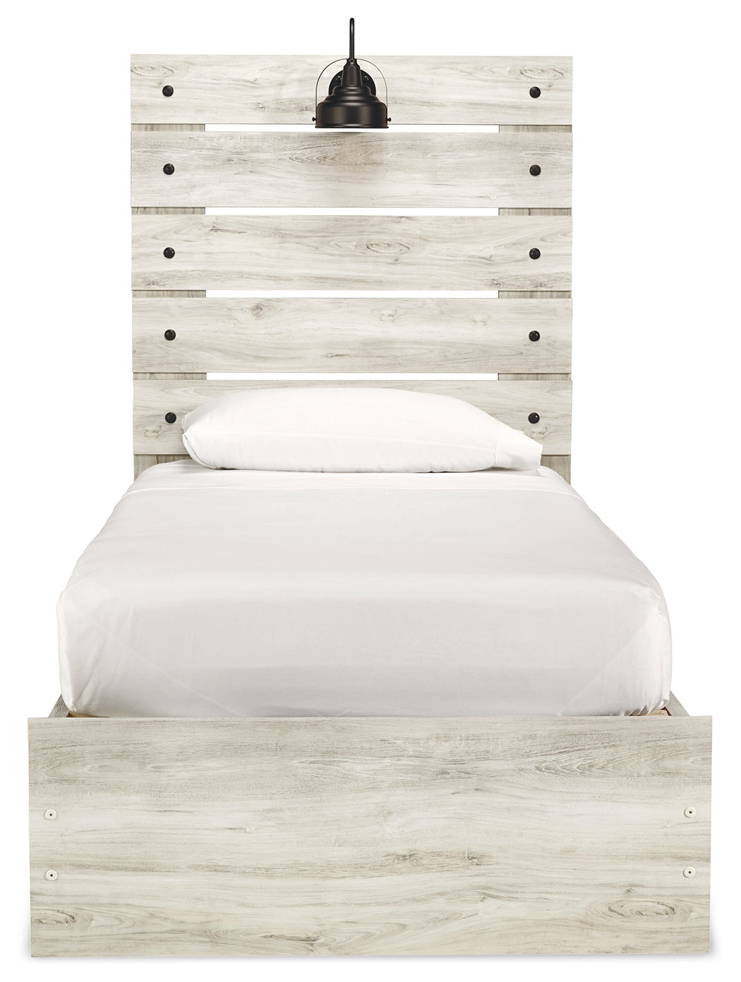 Cambeck Twin Panel Bed with 4 Storage Drawers with Mirrored Dresser, Chest and 2 Nightstands in Whitewash from Ashley Furniture - Luna Furniture