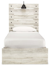 Cambeck Twin Panel Bed with 4 Storage Drawers with Mirrored Dresser, Chest and 2 Nightstands in Whitewash from Ashley Furniture - Luna Furniture