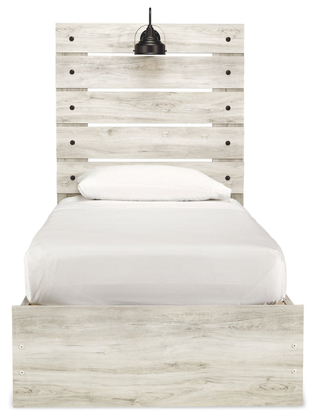 Cambeck Twin Panel Bed with 4 Storage Drawers with Mirrored Dresser, Chest and 2 Nightstands in Whitewash from Ashley Furniture - Luna Furniture