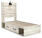 Cambeck Twin Panel Bed with 4 Storage Drawers with Mirrored Dresser, Chest and 2 Nightstands in Whitewash from Ashley Furniture - Luna Furniture