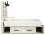 Cambeck Twin Panel Bed with 4 Storage Drawers with Mirrored Dresser, Chest and 2 Nightstands in Whitewash from Ashley Furniture - Luna Furniture