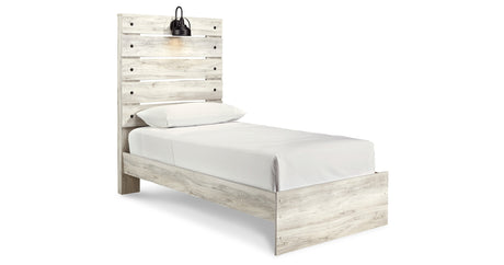 Cambeck Twin Panel Bed with Mirrored Dresser and 2 Nightstands in Whitewash from Ashley Furniture - Luna Furniture