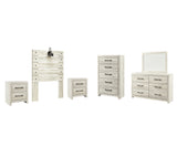 Cambeck Twin Panel Headboard Bed with Mirrored Dresser, Chest and 2 Nightstands in Whitewash from Ashley Furniture - Luna Furniture