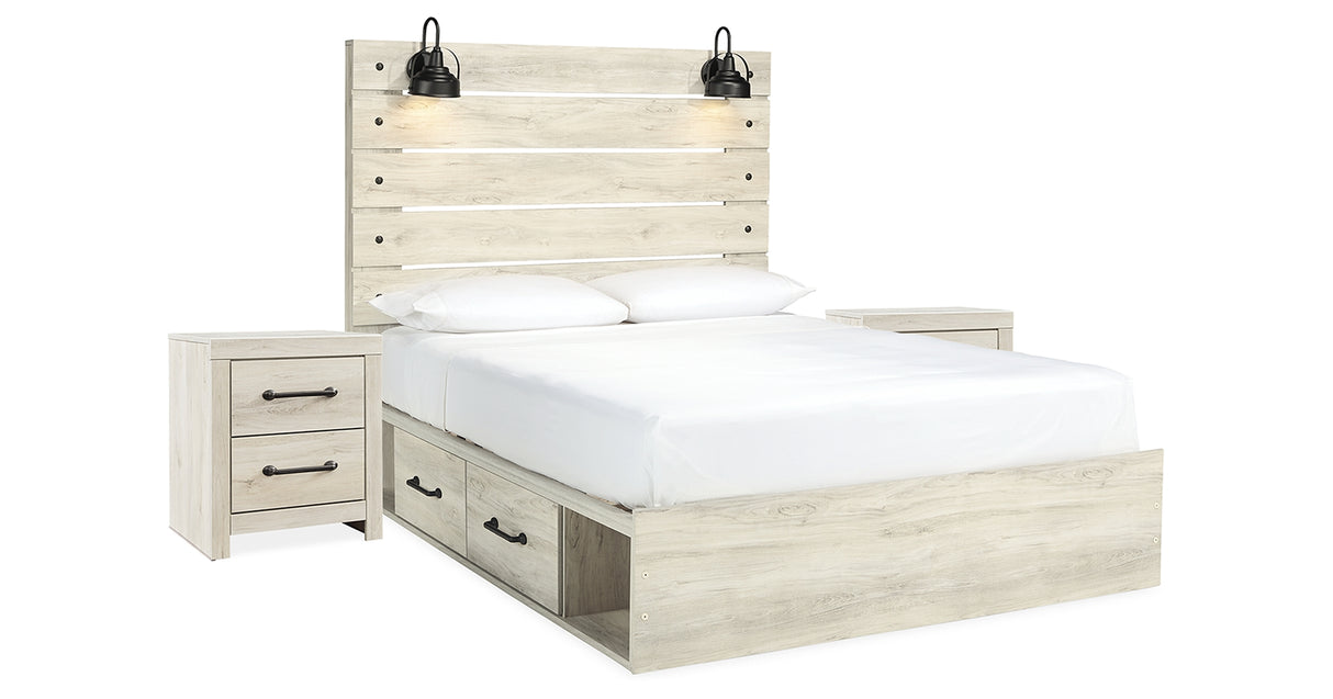 Cambeck Whitewash Queen Panel Storage Bed and 2 Nightstands from Ashley - Luna Furniture