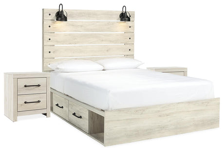 Cambeck Whitewash Queen Panel Storage Bed and 2 Nightstands from Ashley Furniture - Luna Furniture