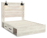 Cambeck Queen Panel Bed with 2 Storage Drawers with Mirrored Dresser and 2 Nightstands in Whitewash from Ashley Furniture - Luna Furniture