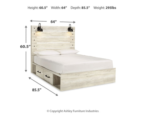 Cambeck Queen Panel Bed with 4 Storage Drawers with Dresser in Whitewash from Ashley Furniture - Luna Furniture
