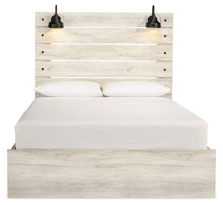 Cambeck Queen Panel Bed with 4 Storage Drawers with Mirrored Dresser and 2 Nightstands in Whitewash from Ashley Furniture - Luna Furniture