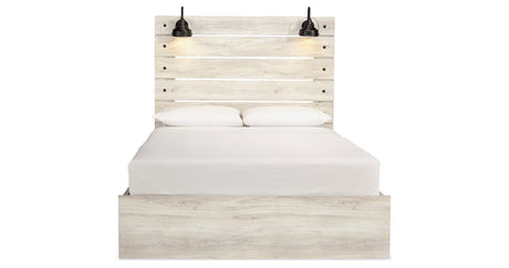 Cambeck Queen Panel Bed with 4 Storage Drawers with Mirrored Dresser and 2 Nightstands in Whitewash from Ashley Furniture - Luna Furniture
